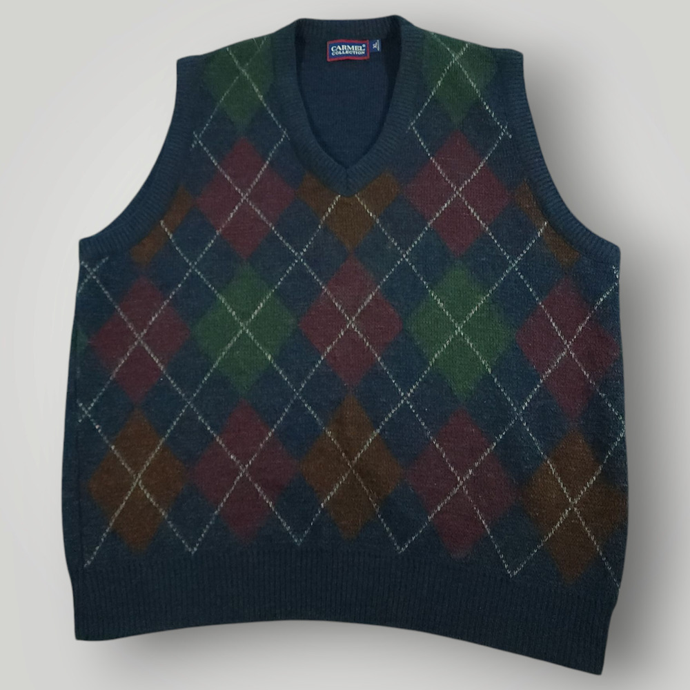 Vtg 90s Mens Pullover Sweater Vest L/XL Grandpacore Argyle Made in USA Tennis